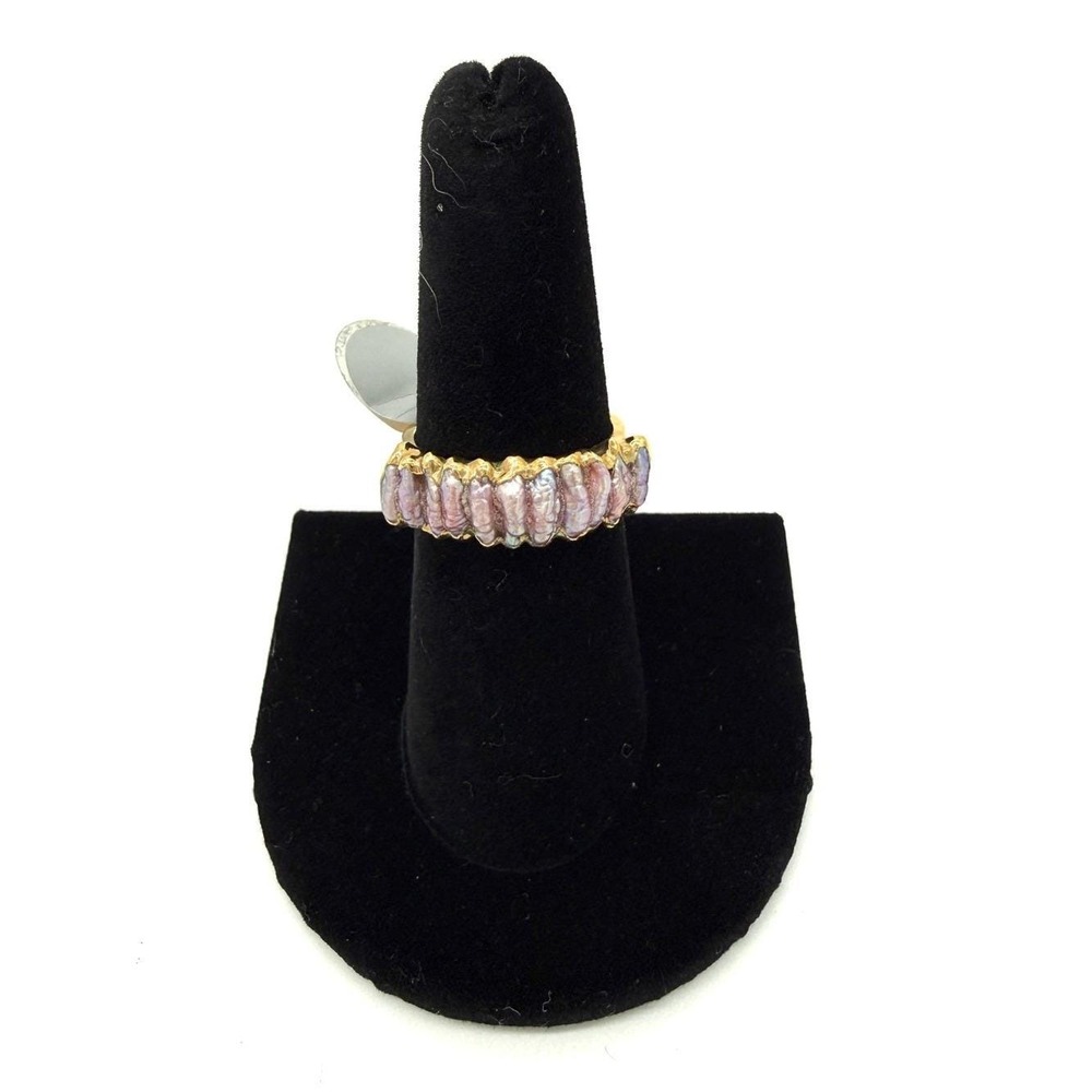 NWT Gold Band Ring with Pink Natural Pearls